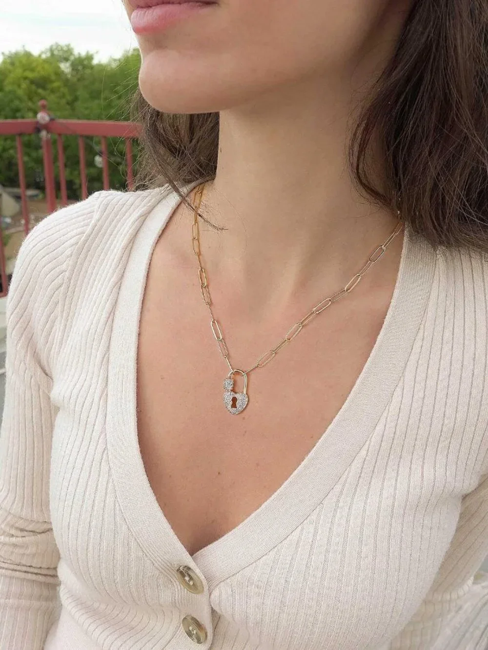 Gold Paperclip Chain Necklace for Women, 14K Gold Plated Dainty Paperclip Link C - Picture 3 of 5